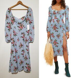 NWT Reformation Shelby Floral Midi Dress in Giulia (Blue) Size 4, 6, 10, 12